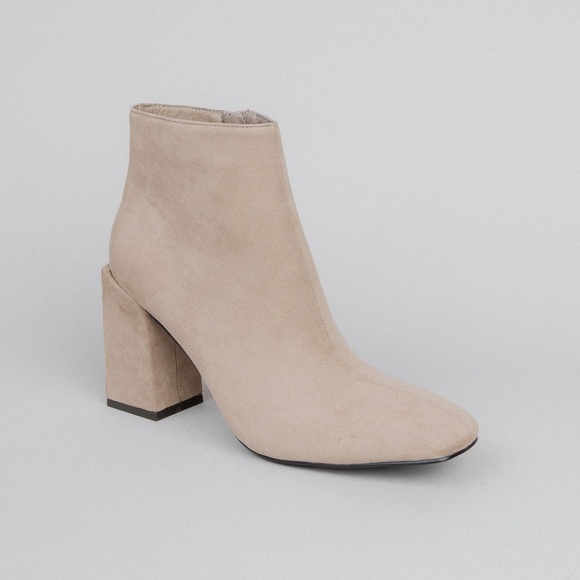 ONE LEFT Nude Uneven Stack Block Heel Suede Bootie - Picture 3 of 3